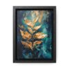 Abstract Gold Textured Leaves Print, Emerald Green Moody Botanical Style | Framed Gallery Wrapped Canvas