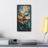 Abstract Gold Textured Leaves Print, Emerald Green Moody Botanical Style | Framed Gallery Wrapped Canvas