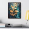 Abstract Gold Textured Leaves Print, Emerald Green Moody Botanical Style | Framed Gallery Wrapped Canvas