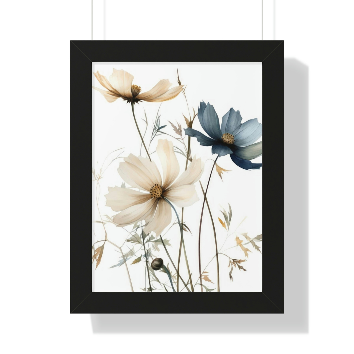 Wild Flower Framed Print | Flowermarket Watercolor Neutral Subdued Botanical Wall Art | Artful Dainty Wild Cosmos Flowers