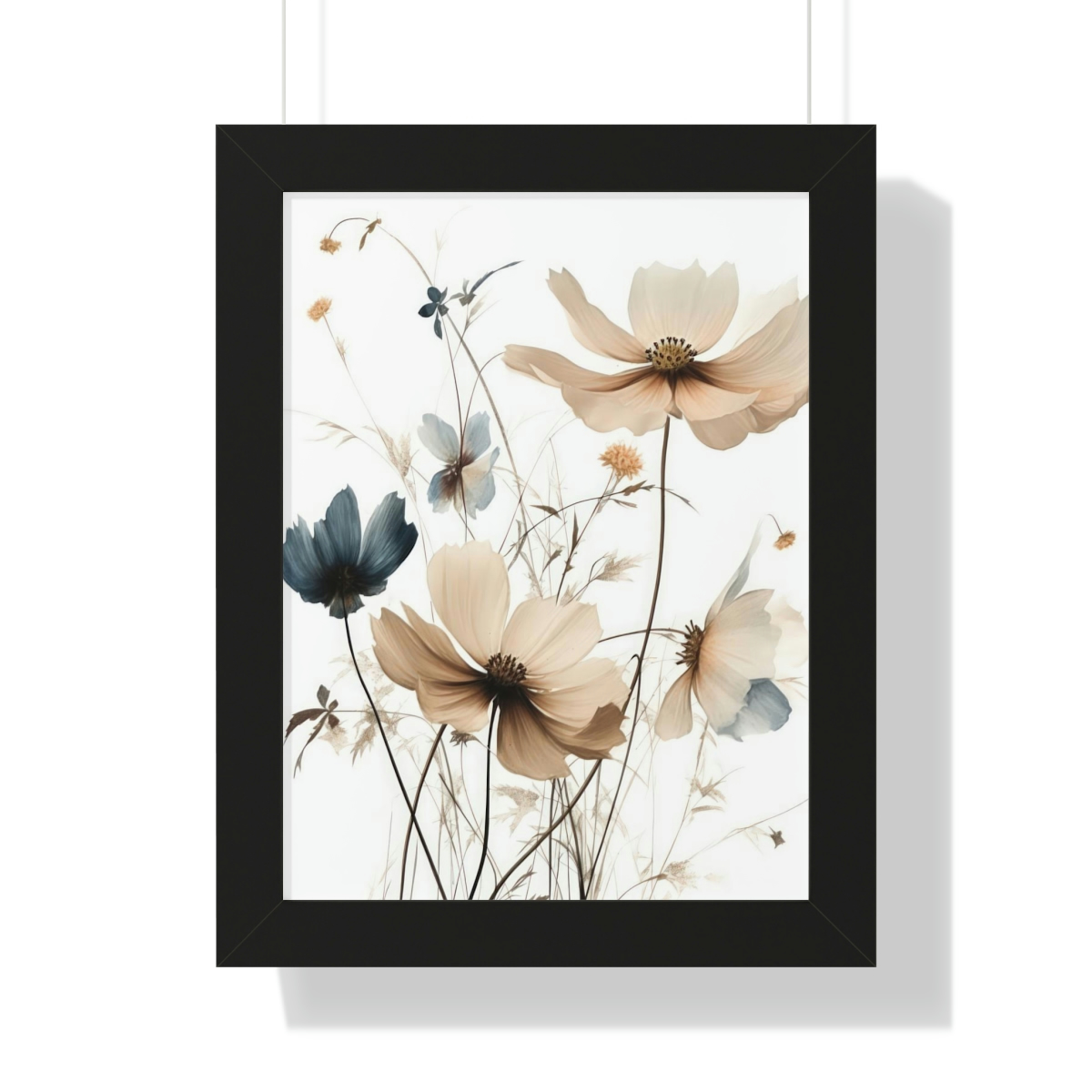 Wild Flower Framed Print | Flowermarket Watercolor Neutral Subdued Botanical Wall Art | Artful Dainty Wild Cosmos Flowers