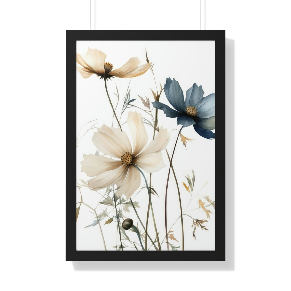 Wild Flower Framed Print | Flowermarket Watercolor Neutral Subdued Botanical Wall Art | Artful Dainty Wild Cosmos Flowers