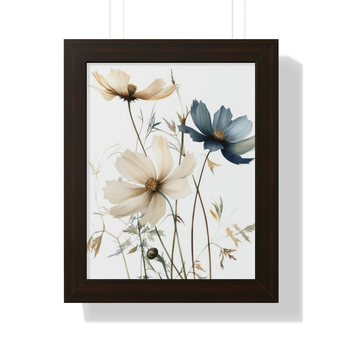 Wild Flower Framed Print | Flowermarket Watercolor Neutral Subdued Botanical Wall Art | Artful Dainty Wild Cosmos Flowers