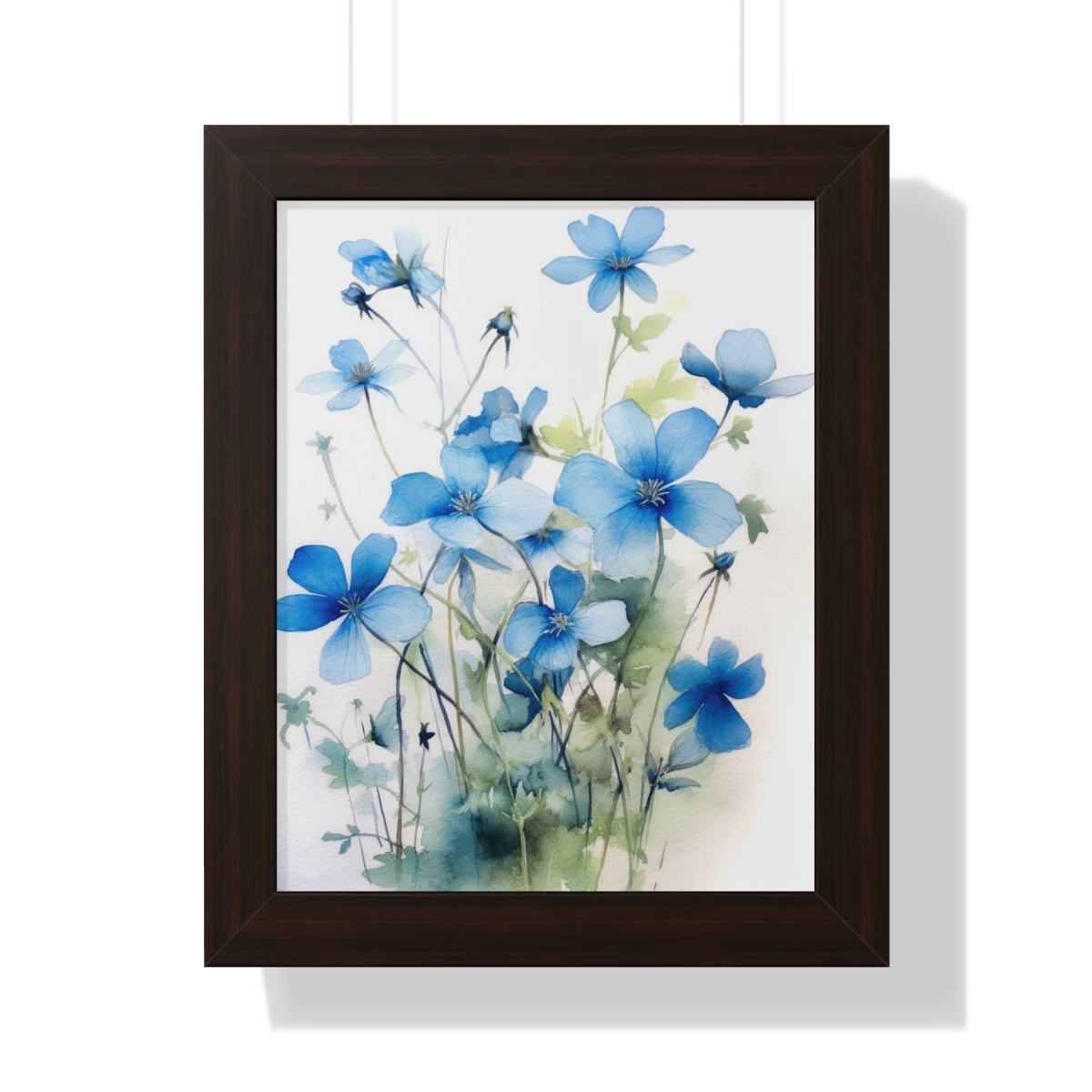 Blue Botanical Wild Flower Wall Art, Watercolor Print, Isolated | Framed Vertical Poster