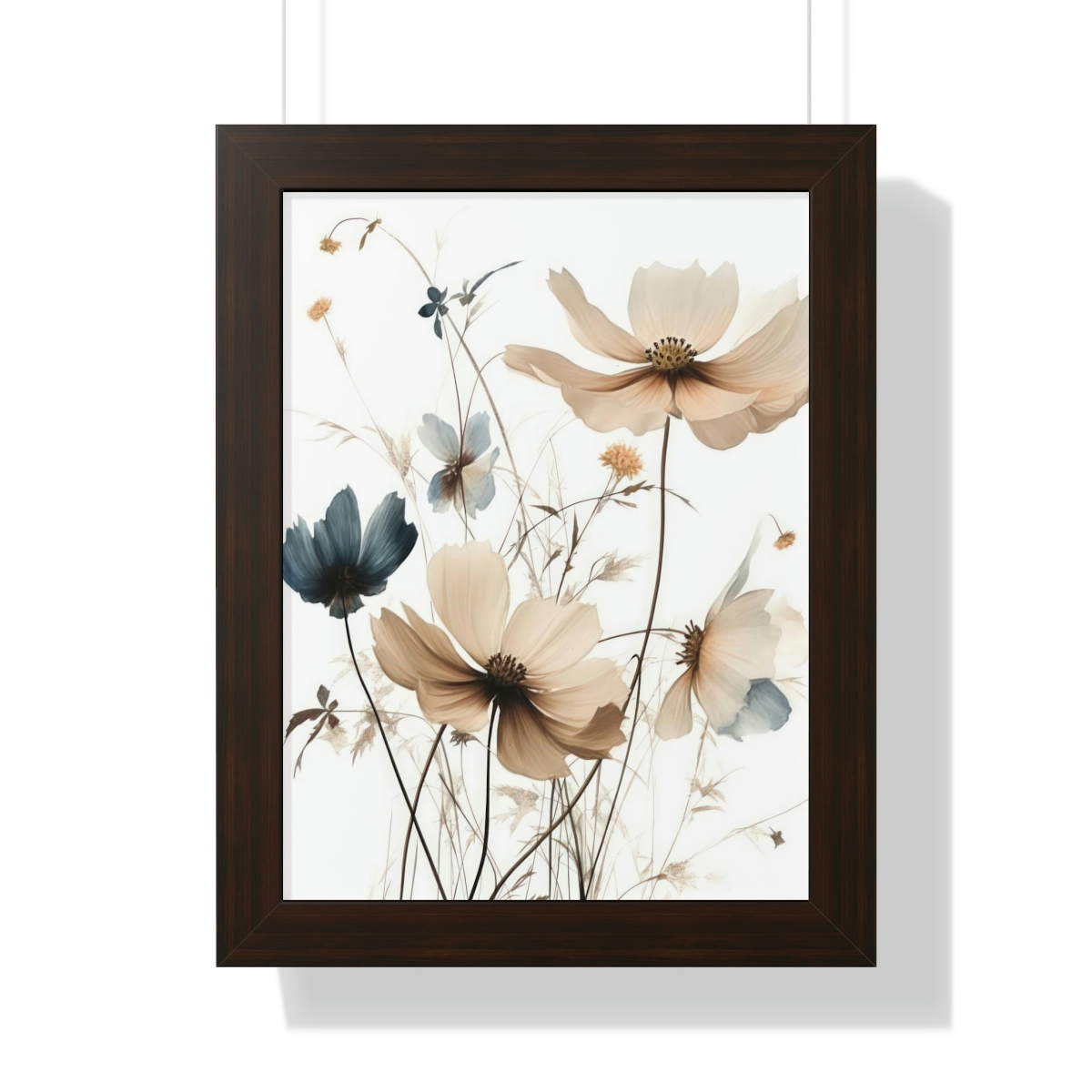 Wild Flower Framed Print | Flowermarket Watercolor Neutral Subdued Botanical Wall Art | Artful Dainty Wild Cosmos Flowers