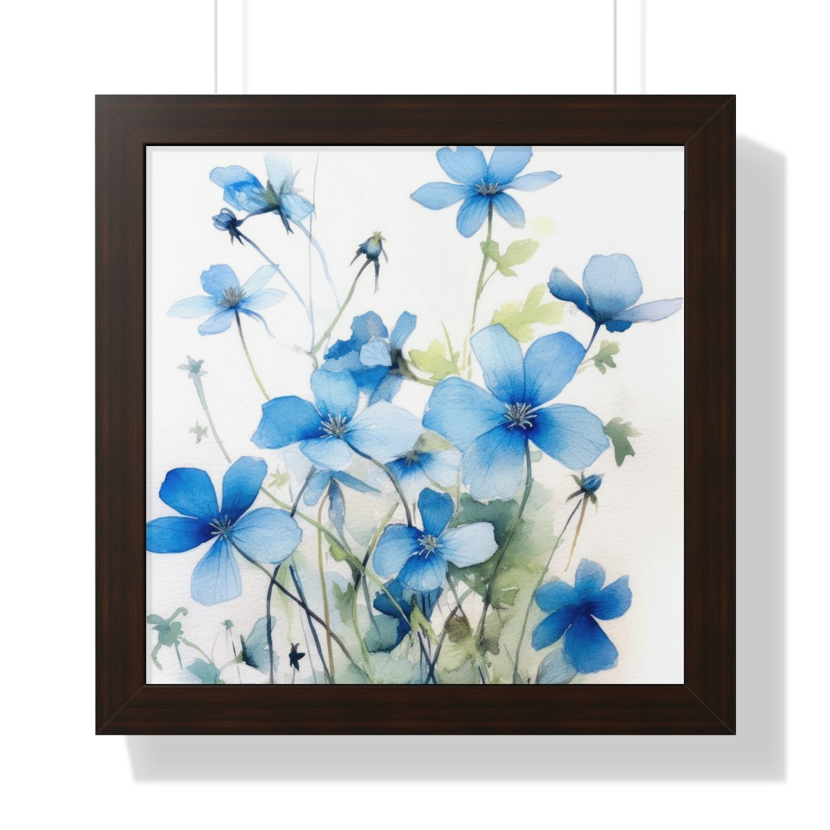 Blue Botanical Wild Flower Wall Art, Watercolor Print, Isolated | Framed Vertical Poster