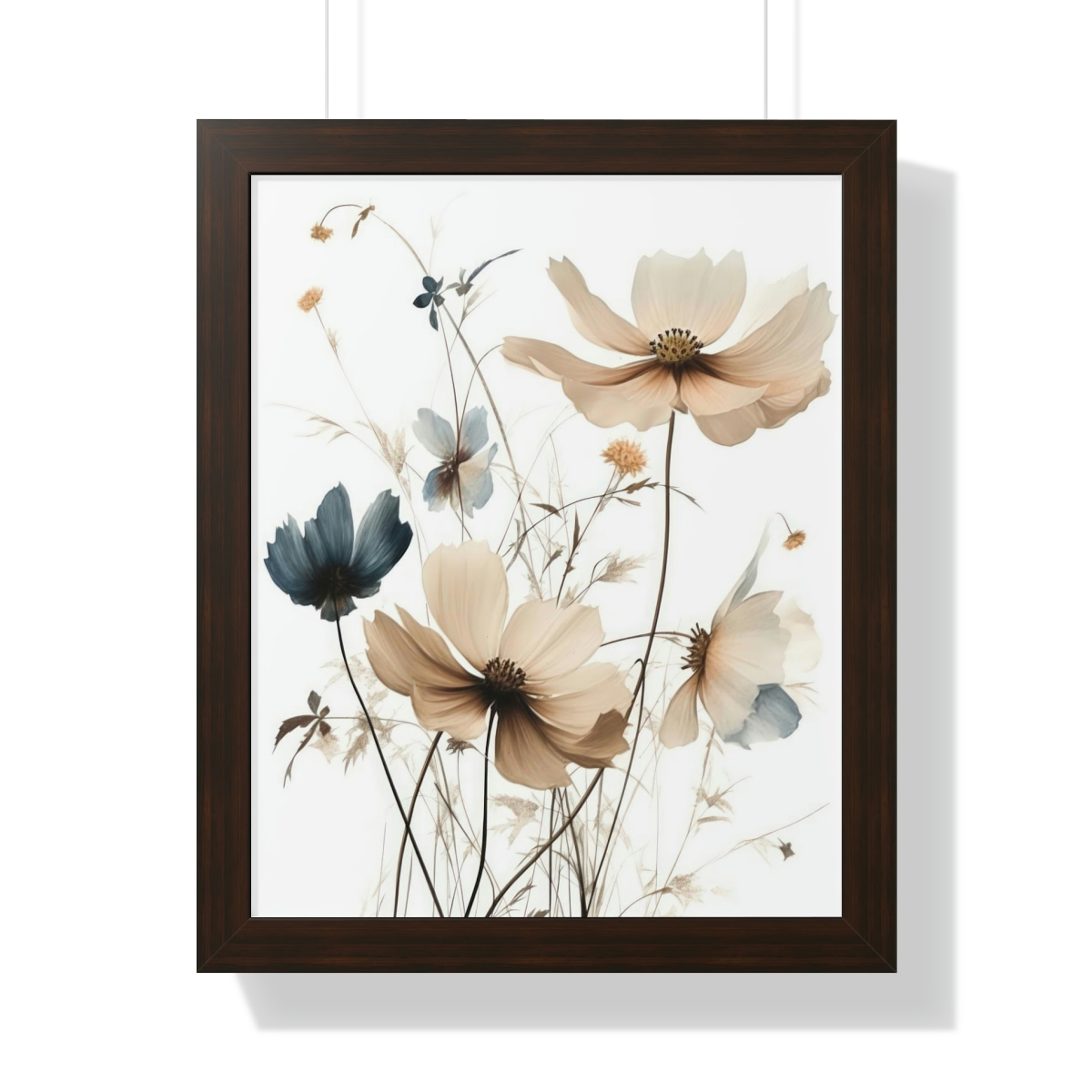 Wild Flower Framed Print | Flowermarket Watercolor Neutral Subdued Botanical Wall Art | Artful Dainty Wild Cosmos Flowers