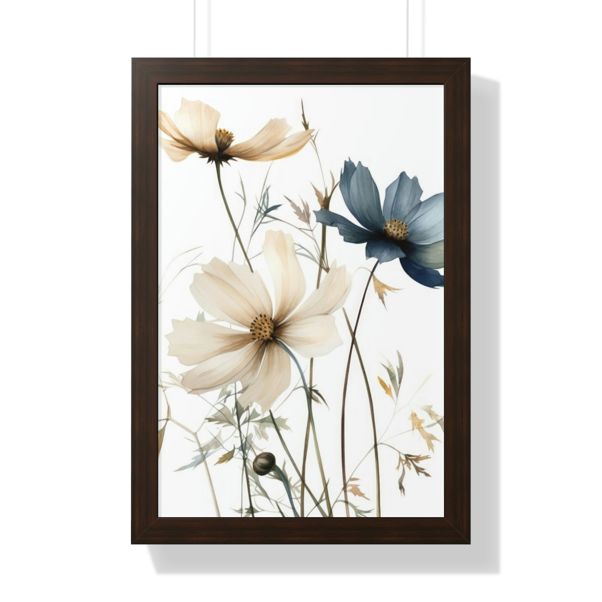Wild Flower Framed Print | Flowermarket Watercolor Neutral Subdued Botanical Wall Art | Artful Dainty Wild Cosmos Flowers