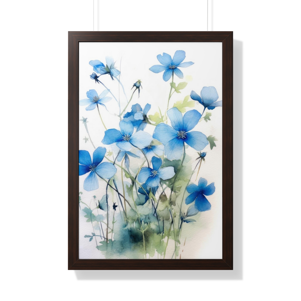 Blue Botanical Wild Flower Wall Art, Watercolor Print, Isolated | Framed Vertical Poster