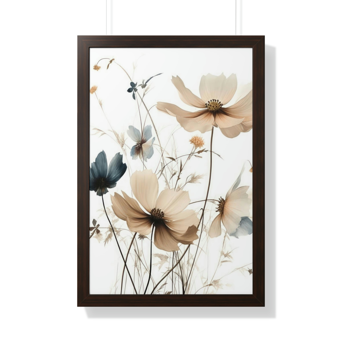 Wild Flower Framed Print | Flowermarket Watercolor Neutral Subdued Botanical Wall Art | Artful Dainty Wild Cosmos Flowers