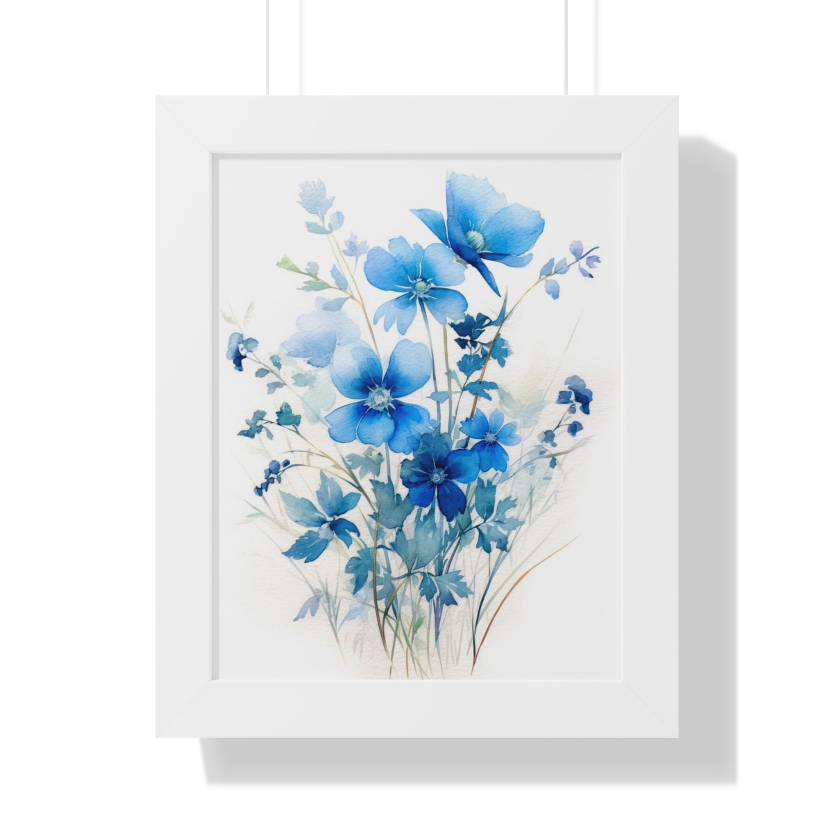 Blue Botanical Wild Flower Wall Art, Watercolor Print, Isolated | Framed Vertical Poster
