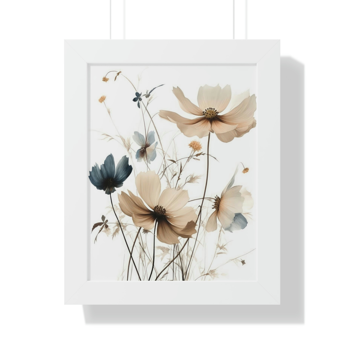 Wild Flower Framed Print | Flowermarket Watercolor Neutral Subdued Botanical Wall Art | Artful Dainty Wild Cosmos Flowers