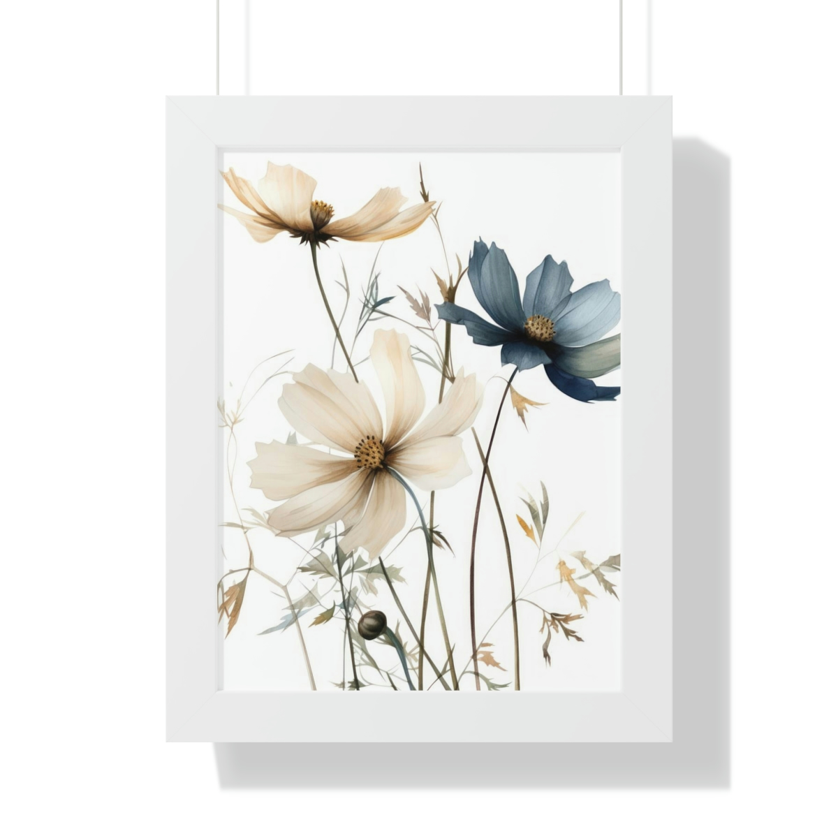 Wild Flower Framed Print | Flowermarket Watercolor Neutral Subdued Botanical Wall Art | Artful Dainty Wild Cosmos Flowers