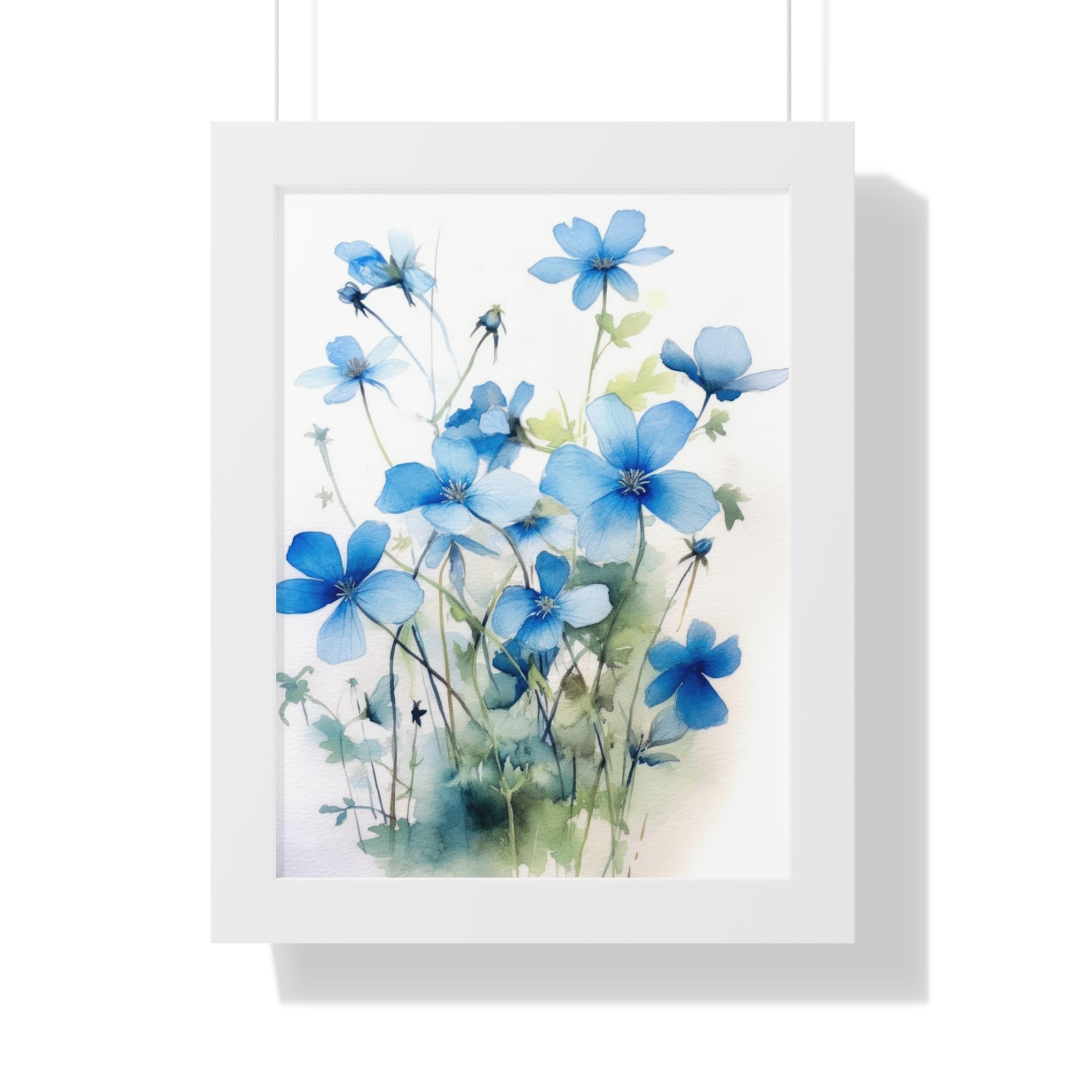 Blue Botanical Wild Flower Wall Art, Watercolor Print, Isolated | Framed Vertical Poster