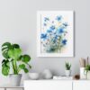 Blue Botanical Wild Flower Wall Art, Watercolor Print, Isolated | Framed Vertical Poster