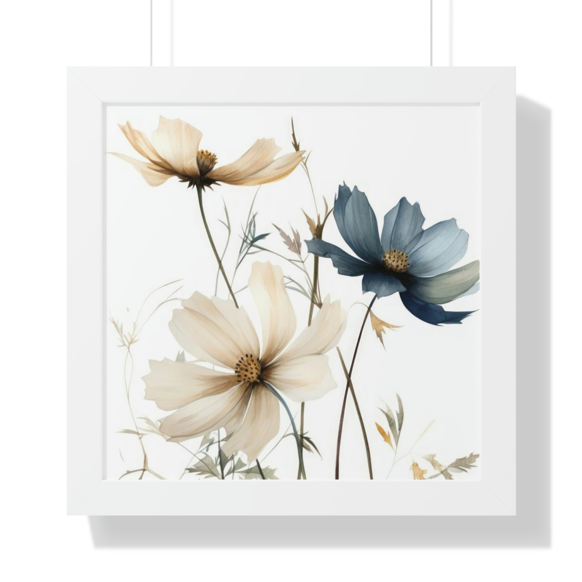 Wild Flower Framed Print | Flowermarket Watercolor Neutral Subdued Botanical Wall Art | Artful Dainty Wild Cosmos Flowers