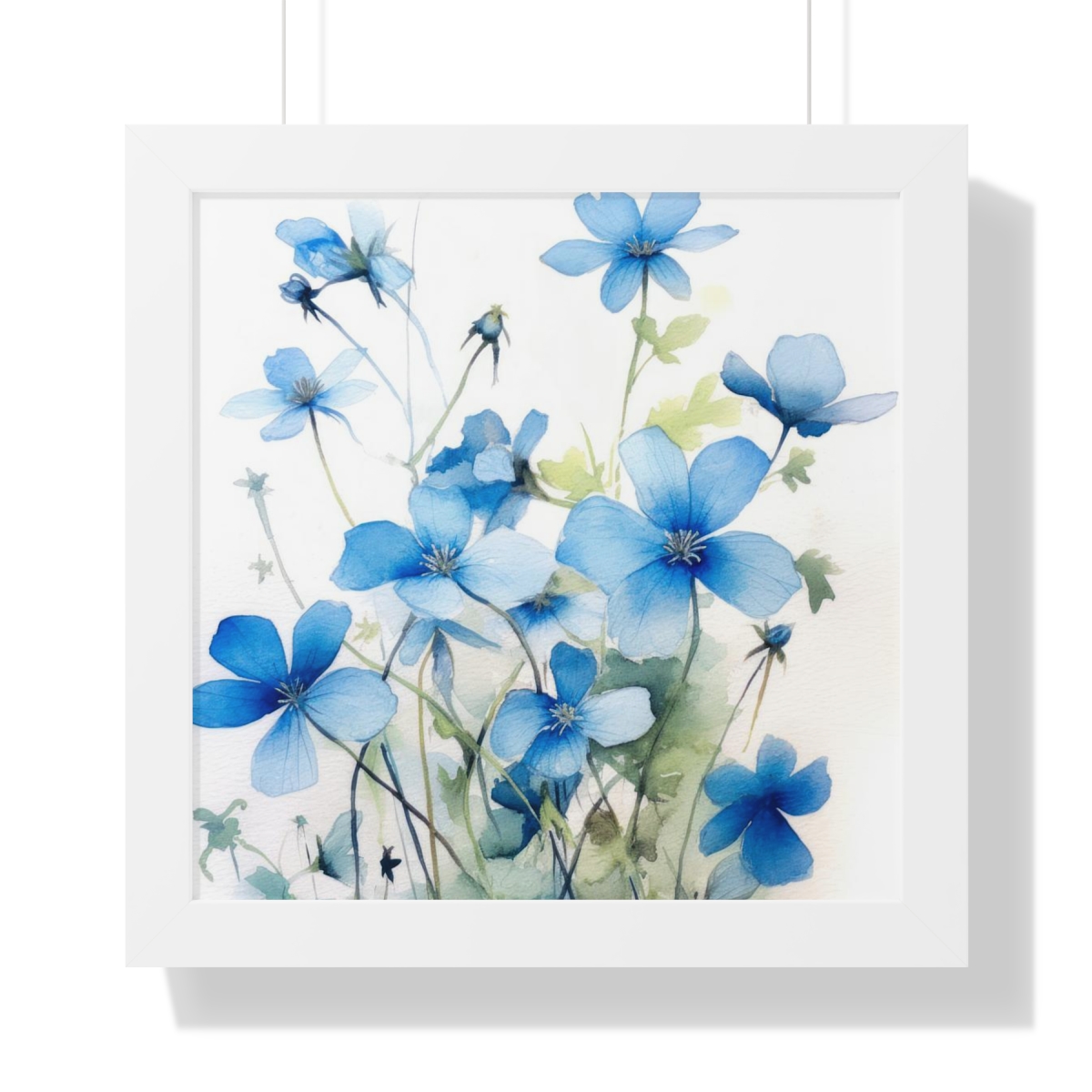 Blue Botanical Wild Flower Wall Art, Watercolor Print, Isolated | Framed Vertical Poster