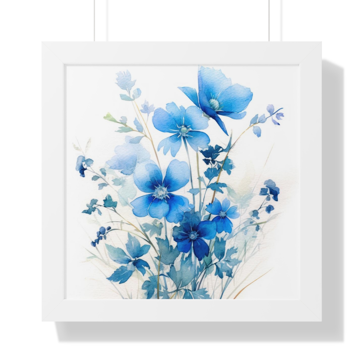 Blue Botanical Wild Flower Wall Art, Watercolor Print, Isolated | Framed Vertical Poster