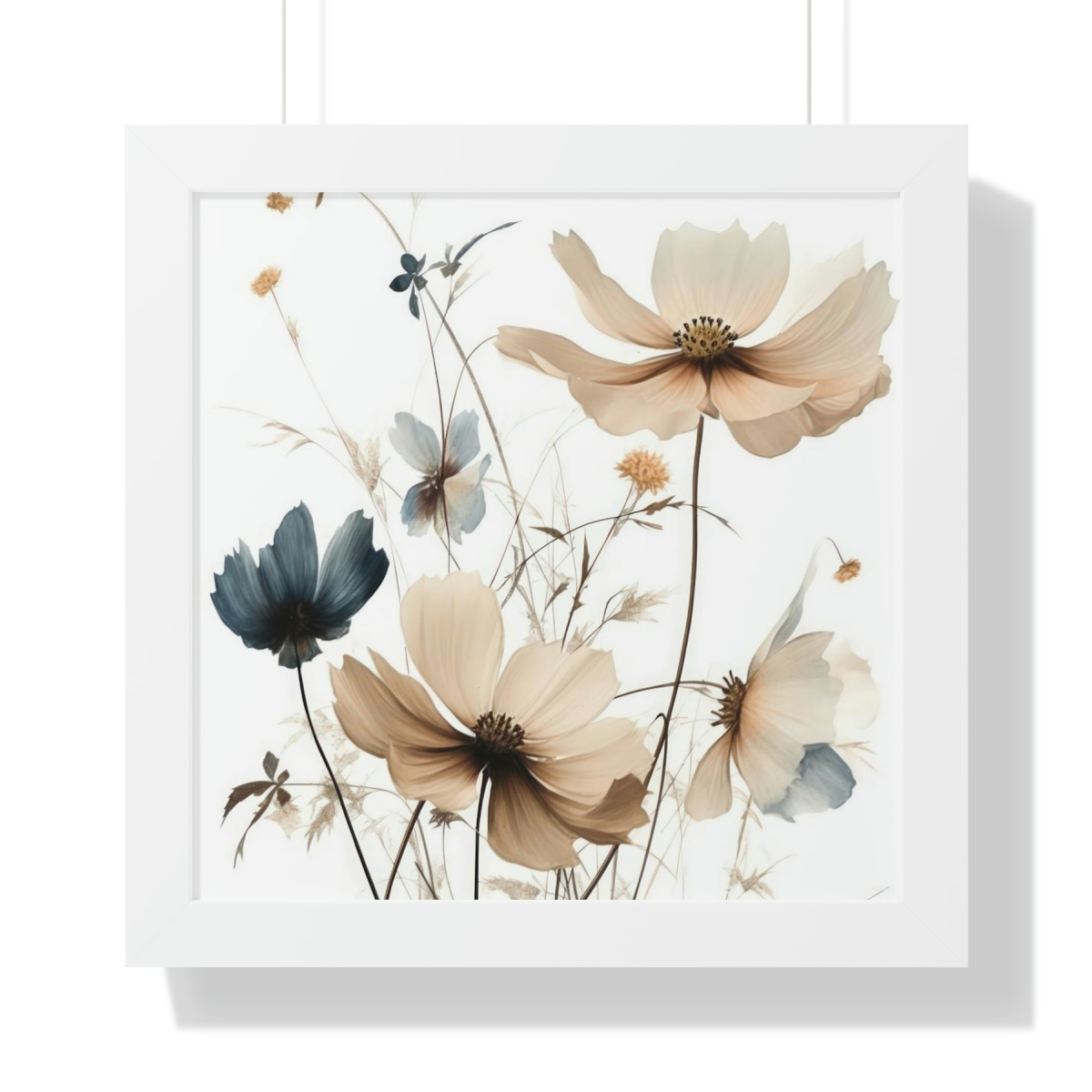 Wild Flower Framed Print | Flowermarket Watercolor Neutral Subdued Botanical Wall Art | Artful Dainty Wild Cosmos Flowers