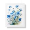 Blue Botanical Wild Flower Wall Art, Watercolor Print, Isolated | Framed Vertical Poster
