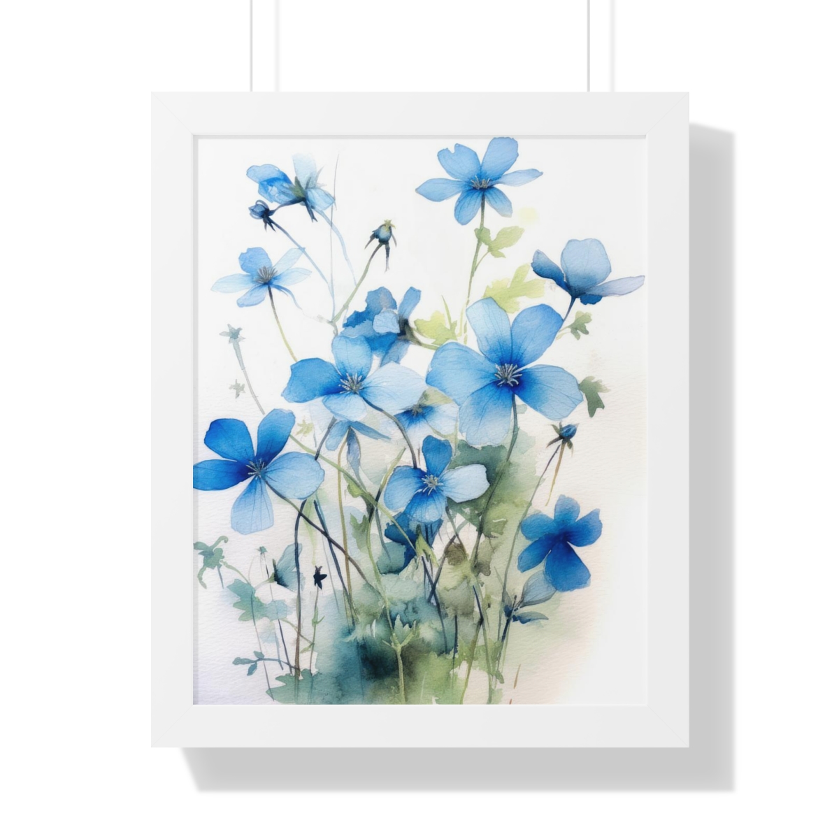 Blue Botanical Wild Flower Wall Art, Watercolor Print, Isolated | Framed Vertical Poster