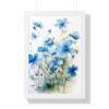 Blue Botanical Wild Flower Wall Art, Watercolor Print, Isolated | Framed Vertical Poster