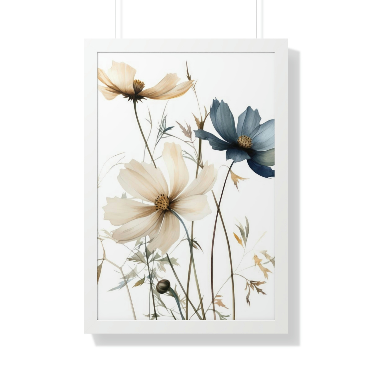 Wild Flower Framed Print | Flowermarket Watercolor Neutral Subdued Botanical Wall Art | Artful Dainty Wild Cosmos Flowers