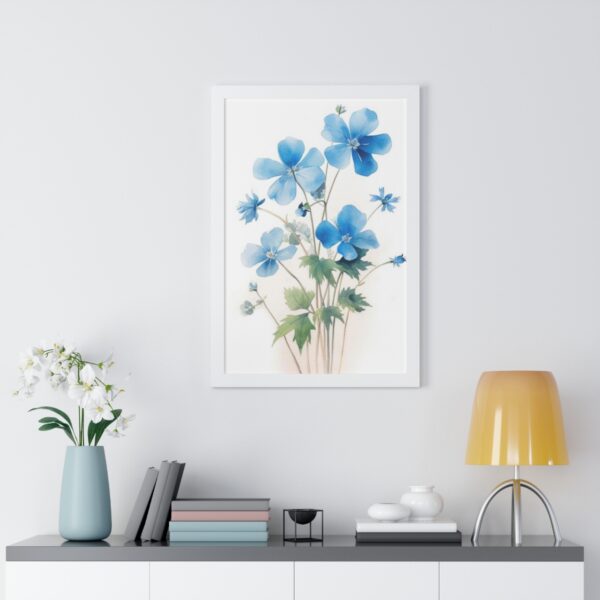 Blue Botanical Wild Flower Wall Art, Watercolor Print, Isolated | Framed Vertical Poster