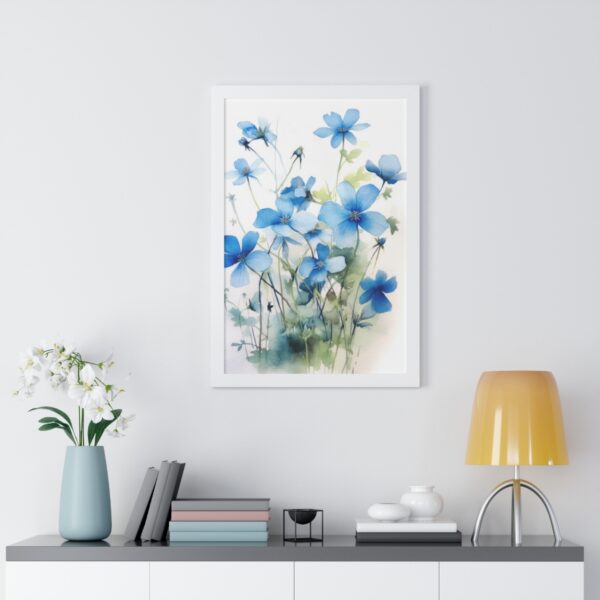 Blue Botanical Wild Flower Wall Art, Watercolor Print, Isolated | Framed Vertical Poster