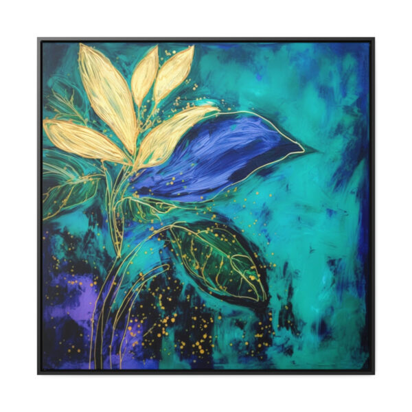 Emerald Green & Purple Abstract Botanical Painting, Heavy Acrylic Texture, Abstract Golden Leaves, Dark and Moody, Framed Gallery Canvas Wraps