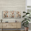 Vintage Floral Wall Art Poster in a living room with long wooden cabinet and floor plant