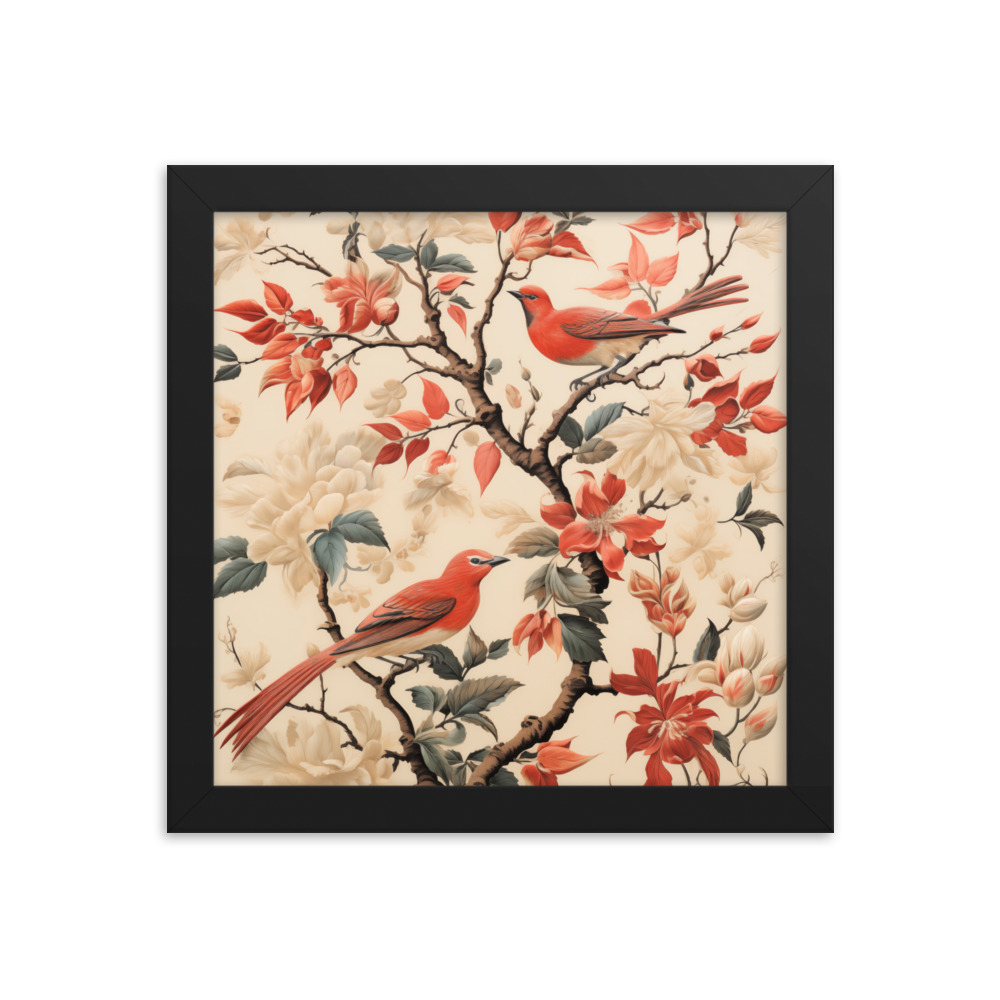 Vintage Floral Motifs with Birds 02 | Framed poster