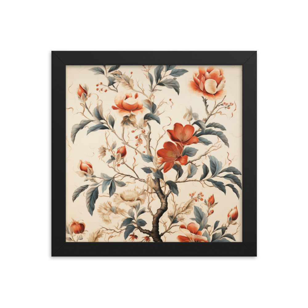 Vintage Floral Motifs with Flowers 01 | Framed Poster