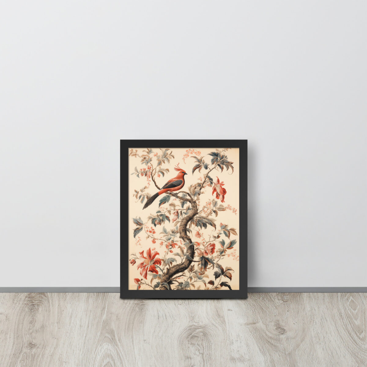 Vintage Floral Motifs with Birds 01 | Framed poster