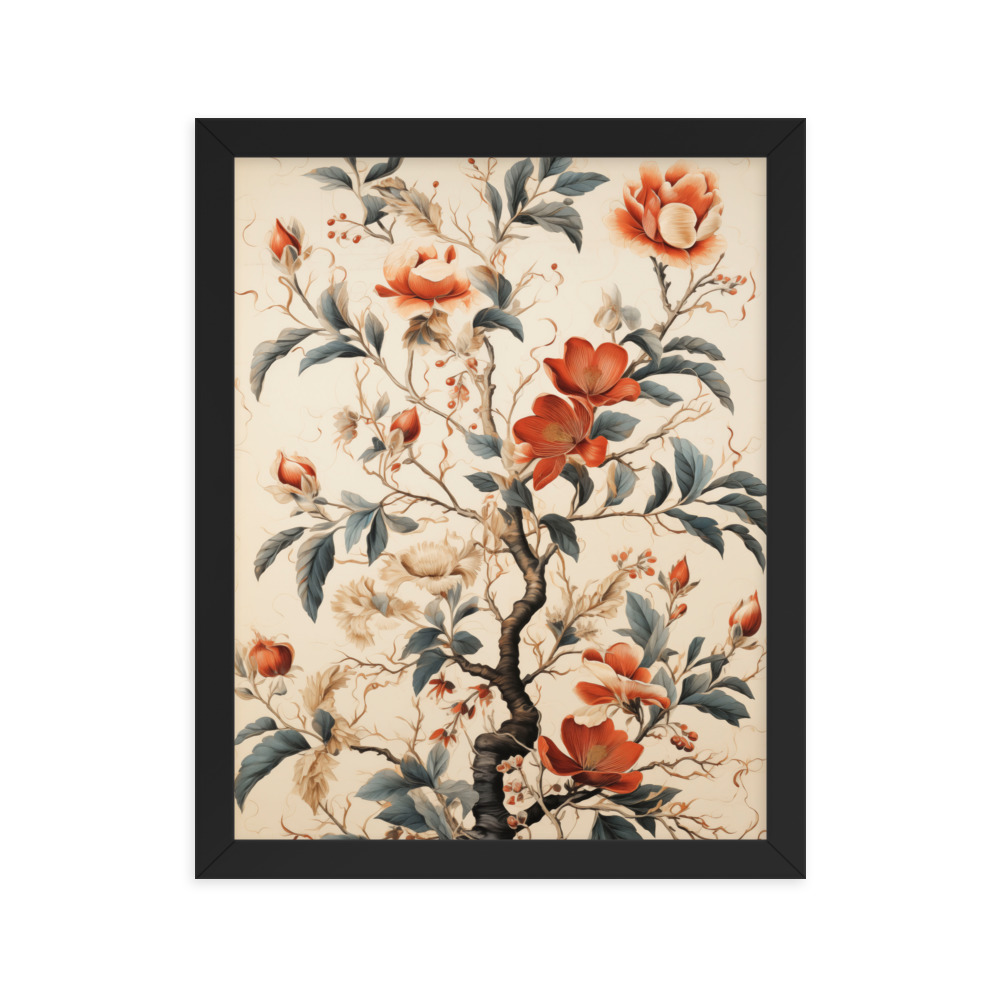Vintage Floral Motifs with Flowers 01 | Framed Poster