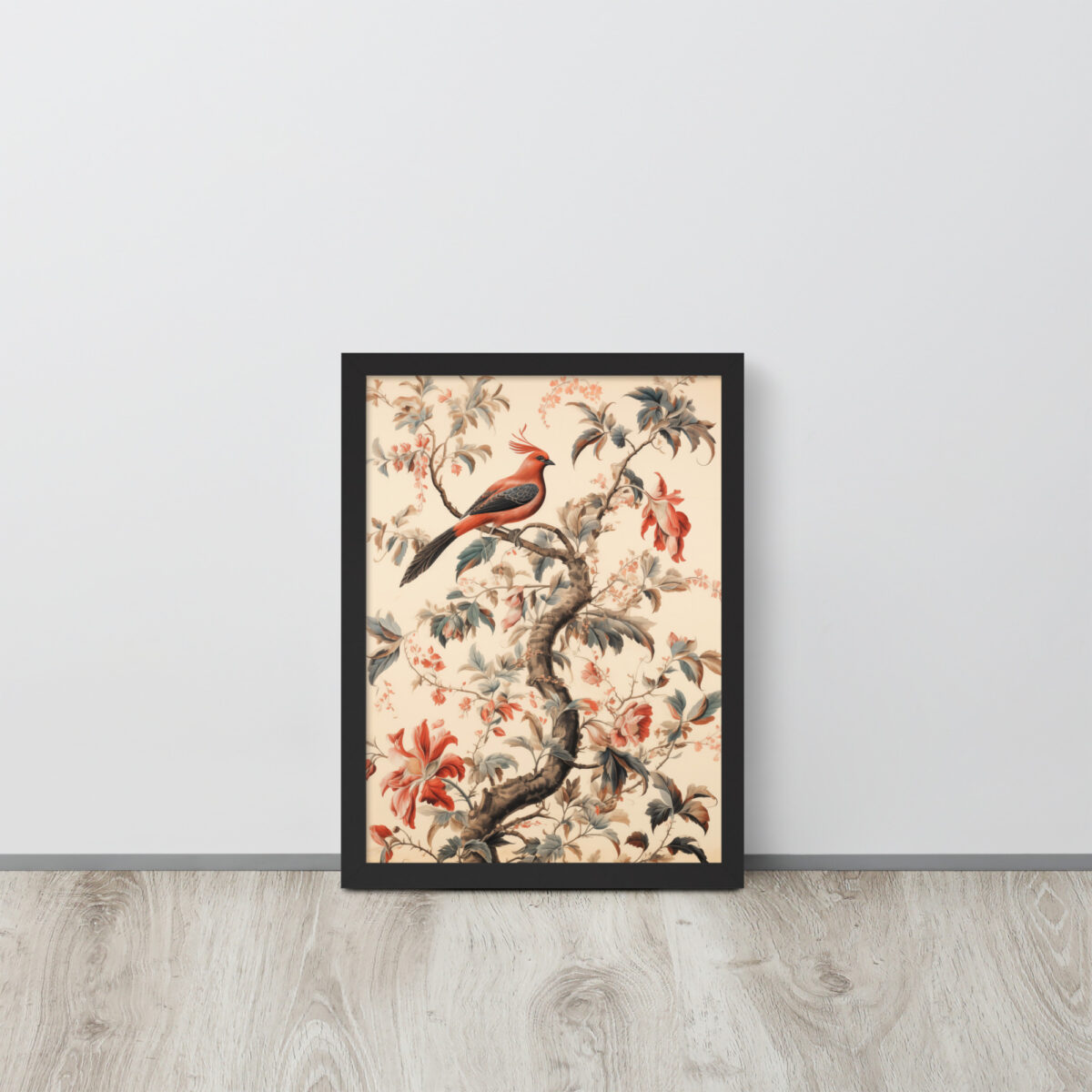 Vintage Floral Motifs with Birds 01 | Framed poster