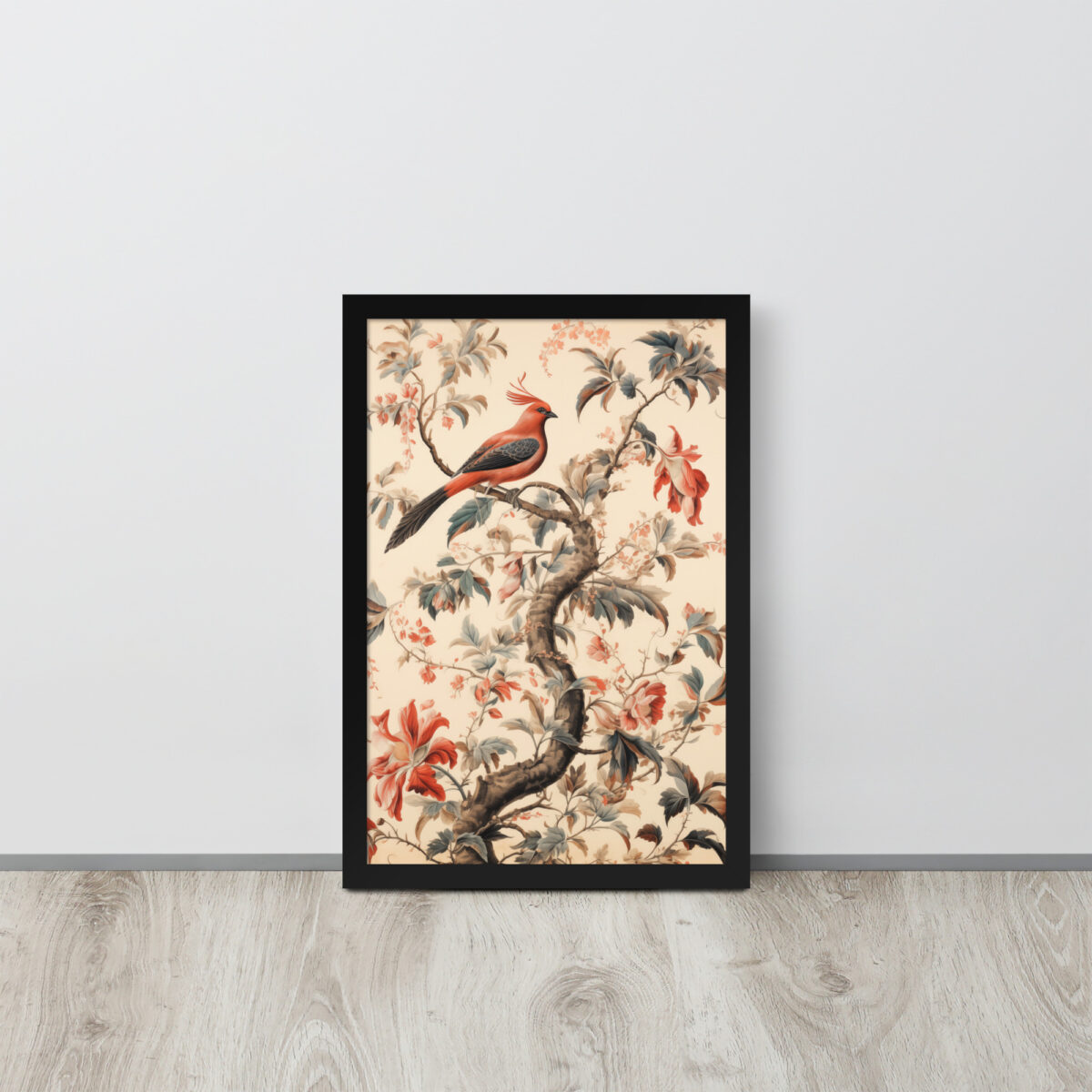 Vintage Floral Motifs with Birds 01 | Framed poster