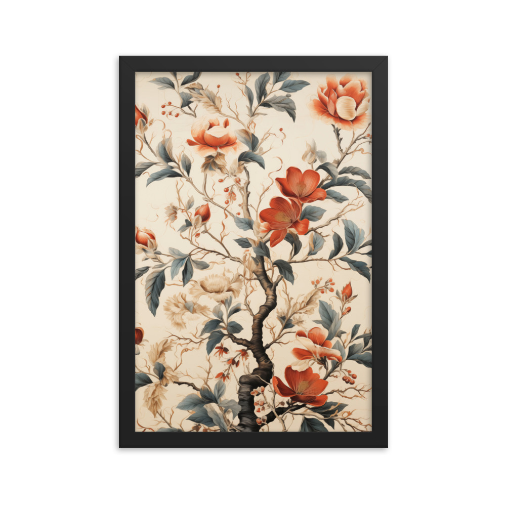 Vintage Floral Motifs with Flowers 01 | Framed Poster