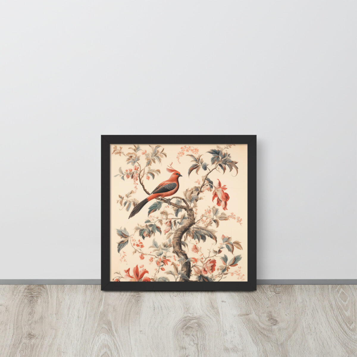 Vintage Floral Motifs with Birds 01 | Framed poster