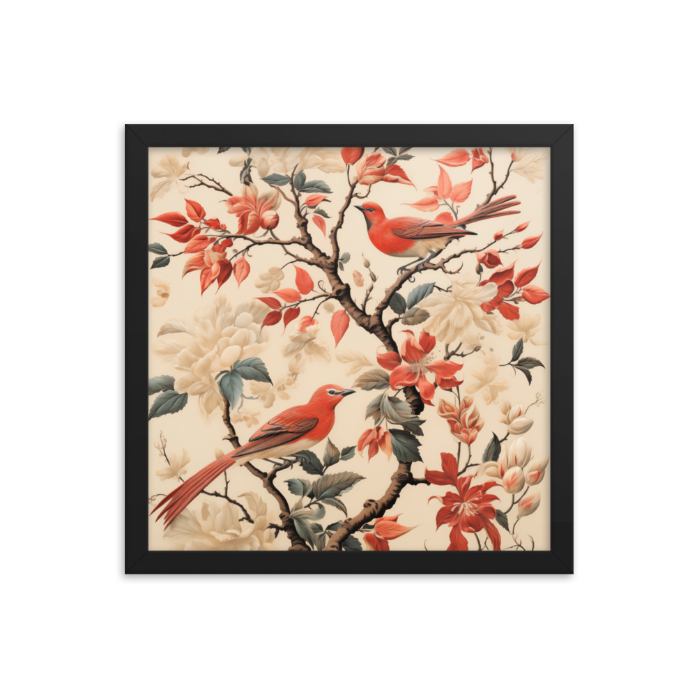 Vintage Floral Motifs with Birds 02 | Framed poster