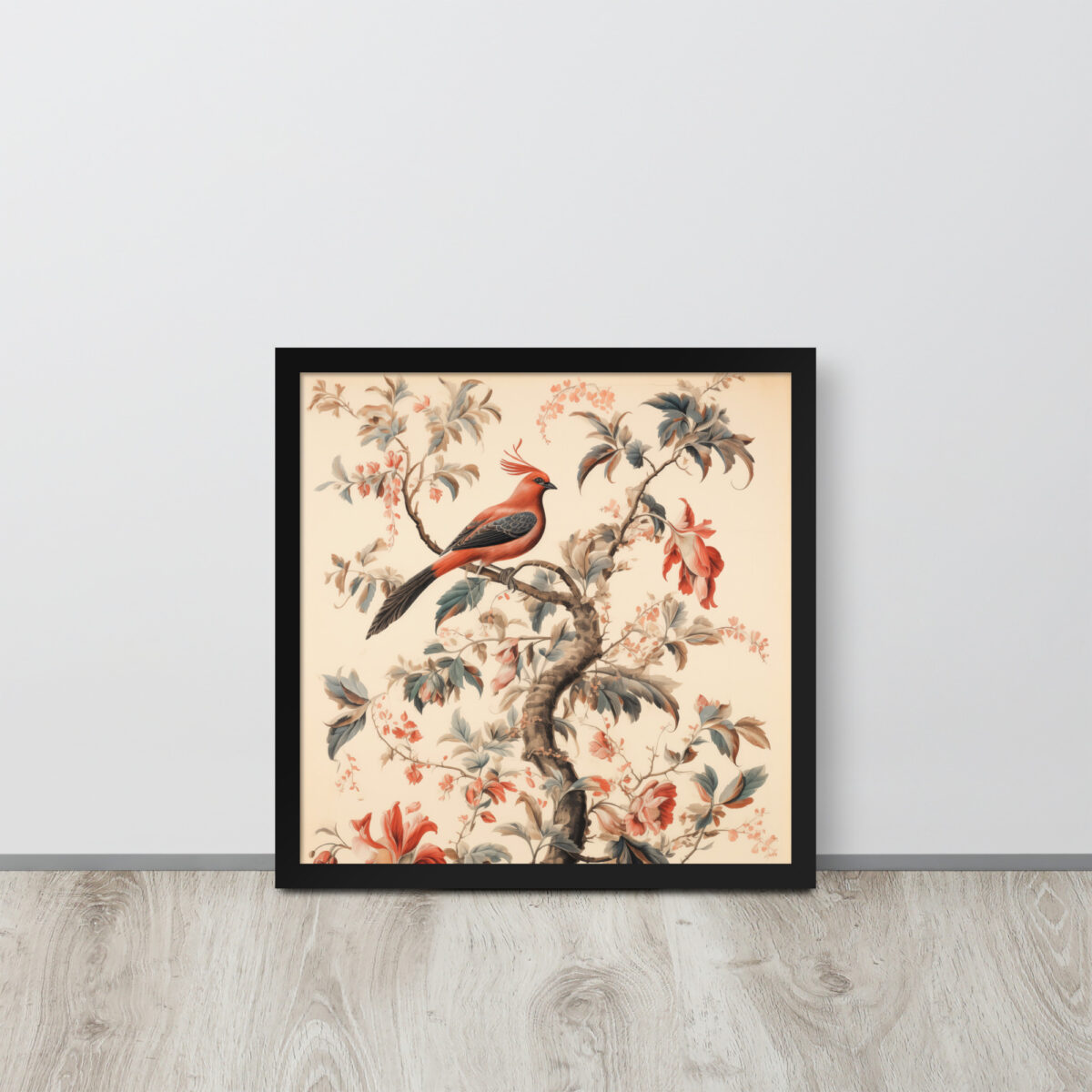 Vintage Floral Motifs with Birds 01 | Framed poster