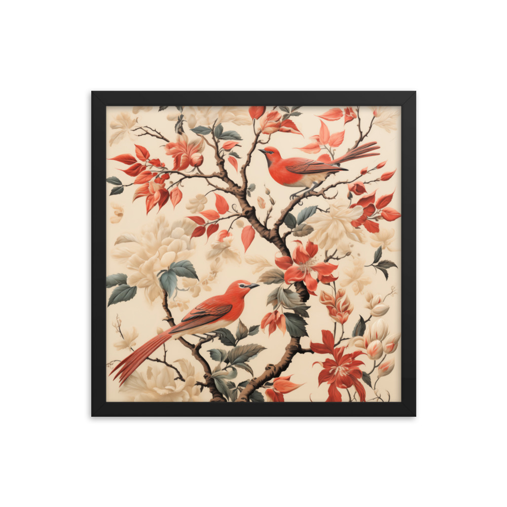 Vintage Floral Motifs with Birds 02 | Framed poster