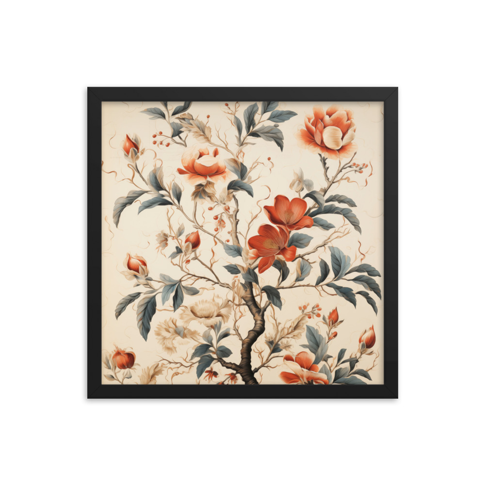 Vintage Floral Motifs with Flowers 01 | Framed Poster