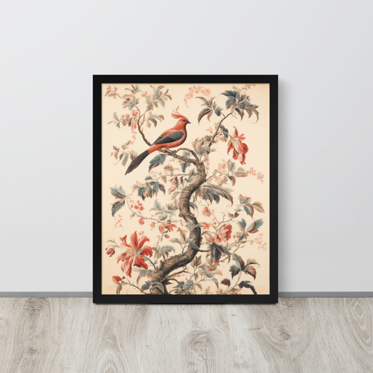 Vintage Floral Motifs with Birds 01 | Framed poster