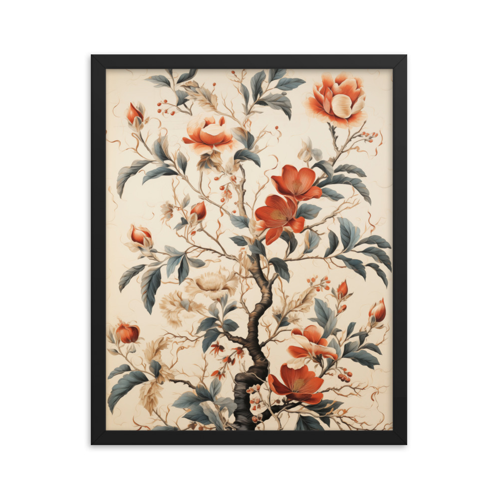 Vintage Floral Motifs with Flowers 01 | Framed Poster