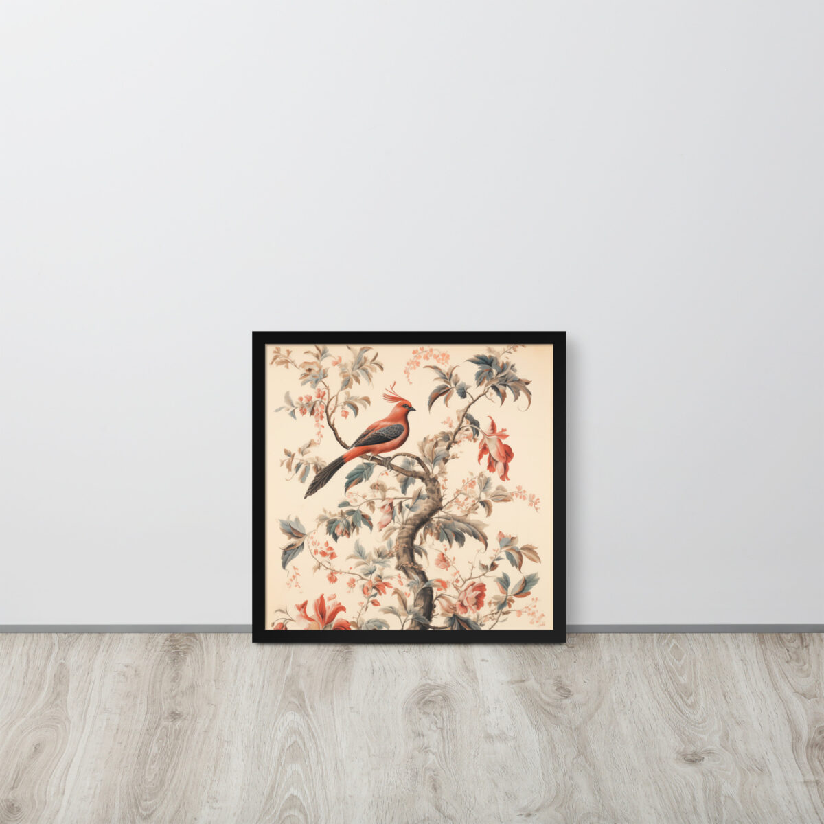 Vintage Floral Motifs with Birds 01 | Framed poster