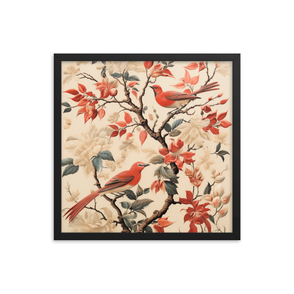 Vintage Floral Motifs with Birds 02 | Framed poster