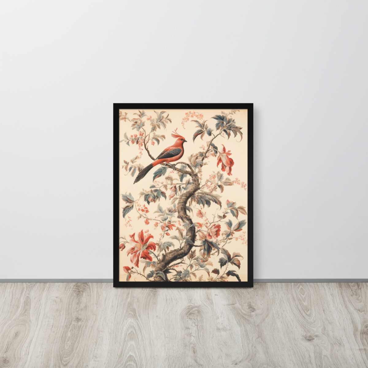 Vintage Floral Motifs with Birds 01 | Framed poster