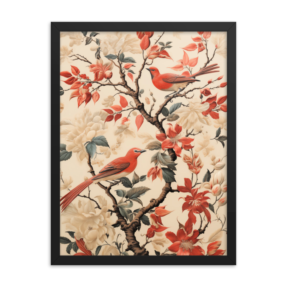 Vintage Floral Motifs with Birds 02 | Framed poster