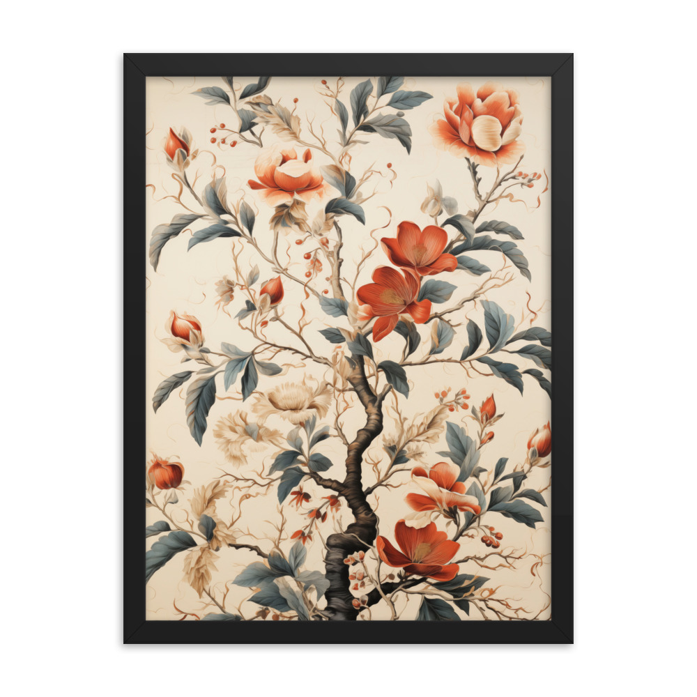 Vintage Floral Motifs with Flowers 01 | Framed Poster